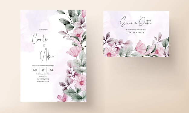 Бесплатное векторное изображение Элегантное свадебное приглашение с винтажной цветочной акварелью