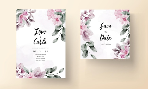 Free vector elegant wedding invitation card with vintage floral watercolor