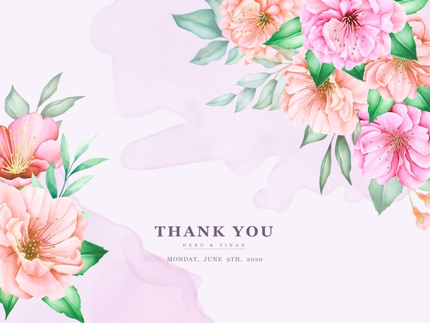 水彩桜デザインのエレガントな結婚式の招待カードテンプレート