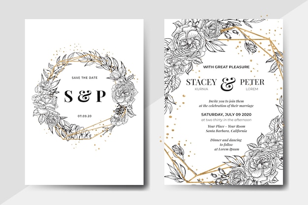 Free vector elegant wedding invitation hand drawn rose flower