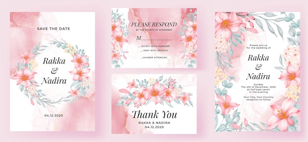Элегантные свадебные приглашения набор розовых лилий акварель