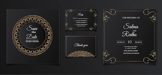 Free vector elegant wedding invitation template design set