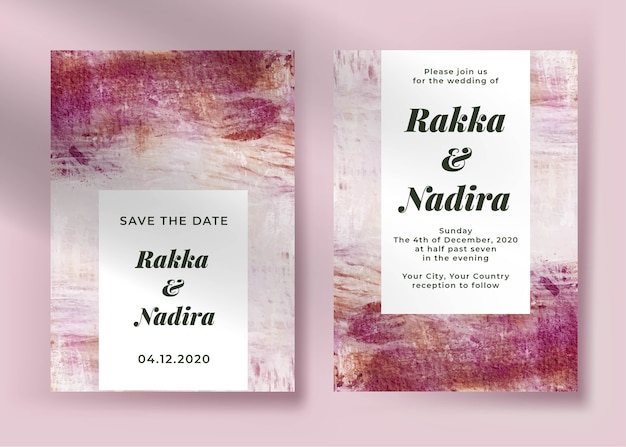 ピンクの抽象絵画とエレガントな結婚式の招待状のテンプレート