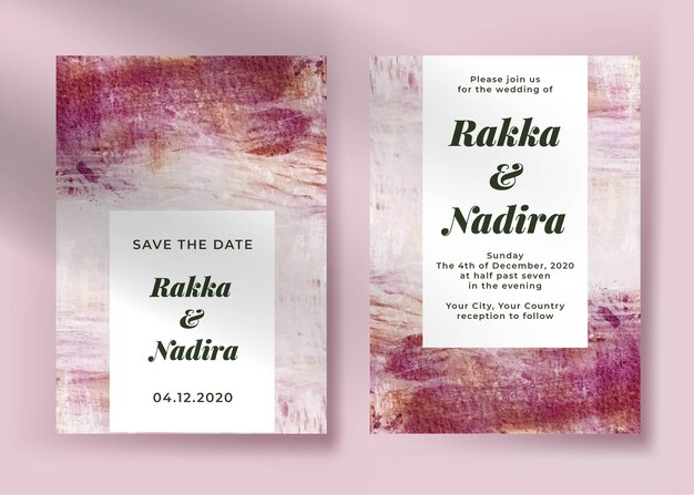 Elegant wedding invitation template with abstract painting pink