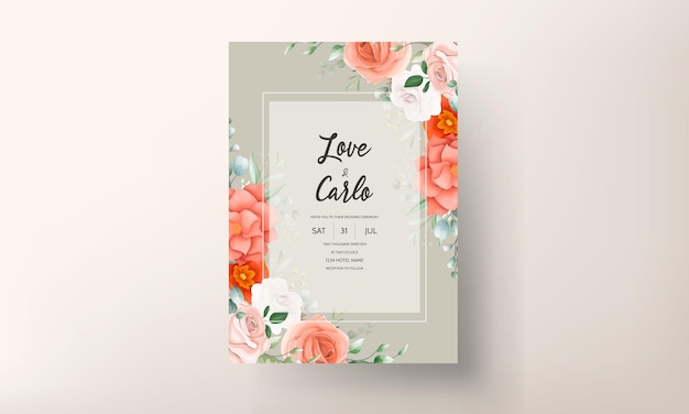 Free vector elegant wedding invitation template with floral decoration