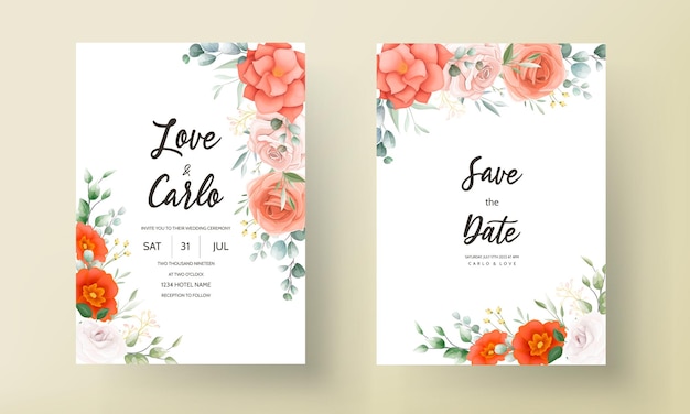 Elegant wedding invitation template with floral decoration