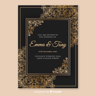 Elegant wedding invitation template with mandala