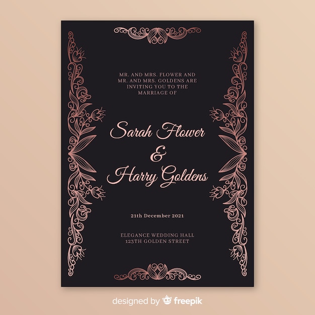 Elegant wedding invitation template with mandala