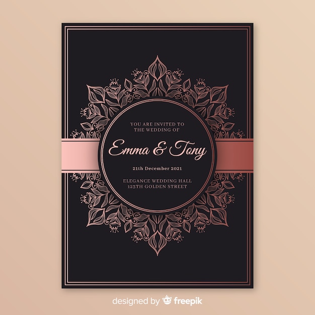 Elegant wedding invitation template with mandala