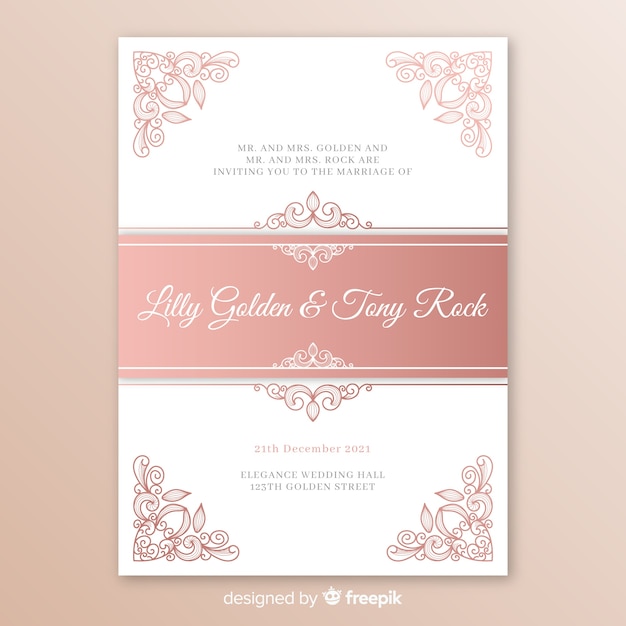 Free vector elegant wedding invitation template with mandala