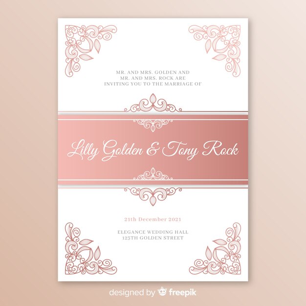 Elegant wedding invitation template with mandala