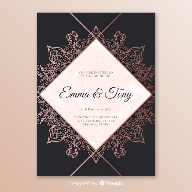 Elegant wedding invitation template with mandala