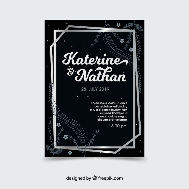 Free vector elegant wedding invitation template with ornaments