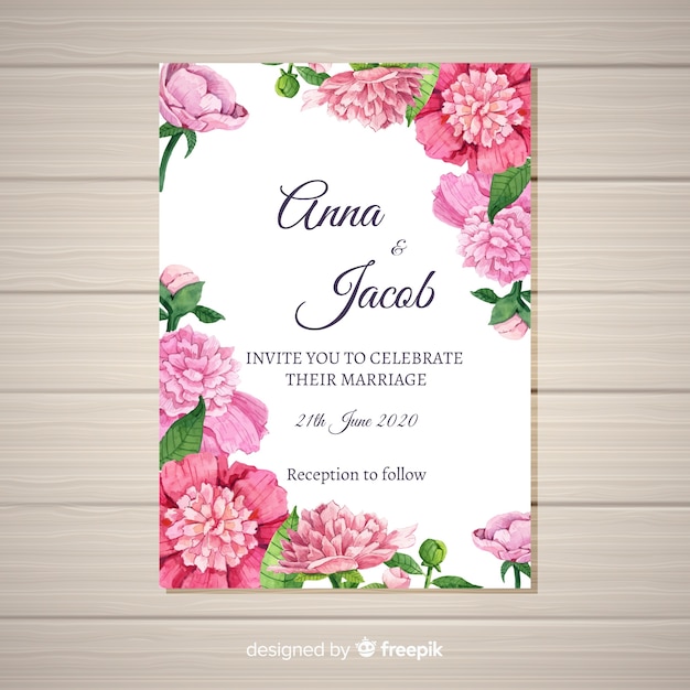 Elegant wedding invitation template with peony flowers concept