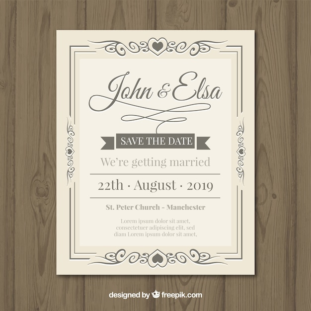 Free vector elegant wedding invitation template with vintage style