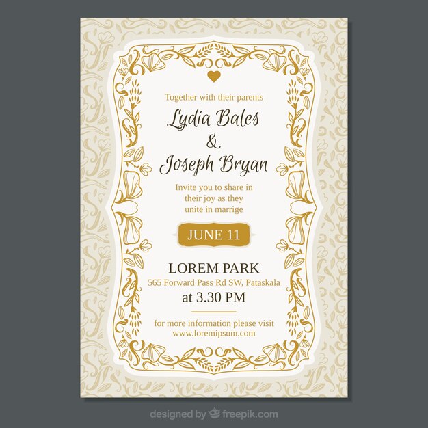 Elegant wedding invitation template with vintage style