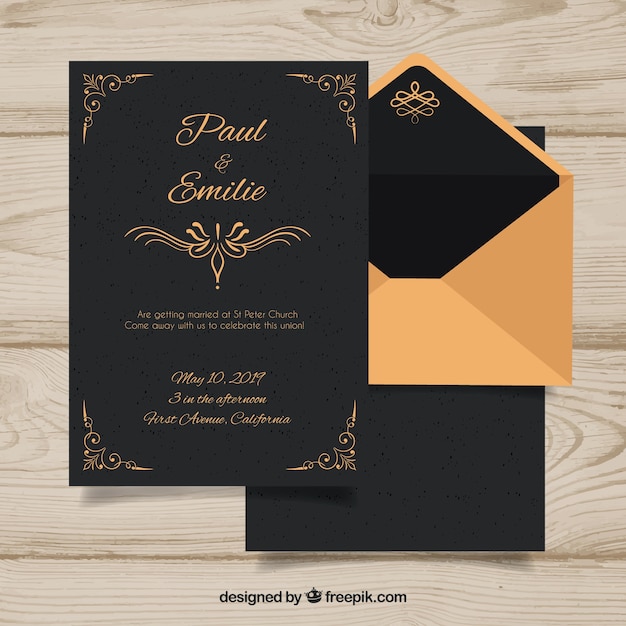 Free vector elegant wedding invitation template with vintage style