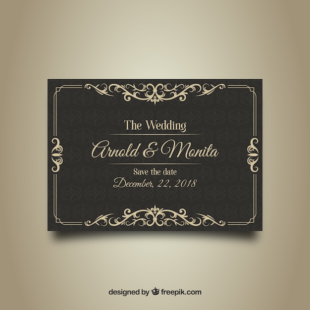 Free vector elegant wedding invitation template with vintage style