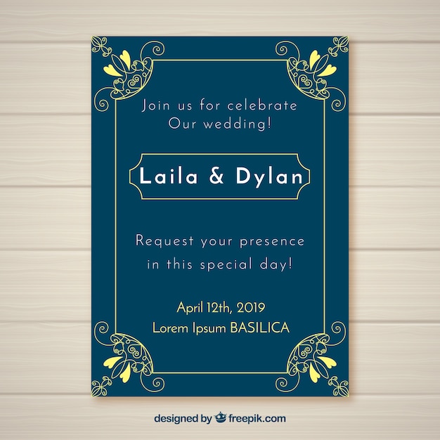 Free vector elegant wedding invitation template with vintage style