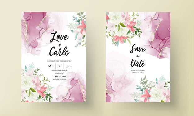 Elegant wedding invitation with beautiful hand drawing flower and leaves