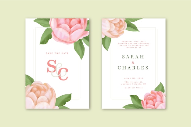 Free vector elegant wedding invitation with big flower