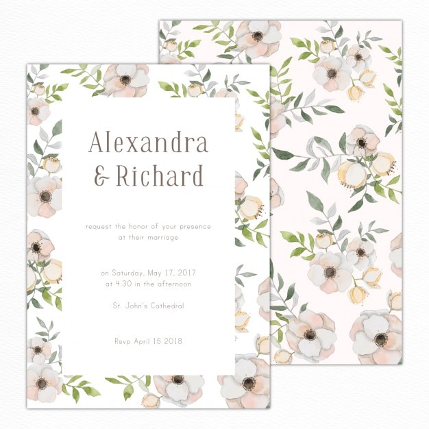 Free vector elegant wedding invitation with a floral pattern