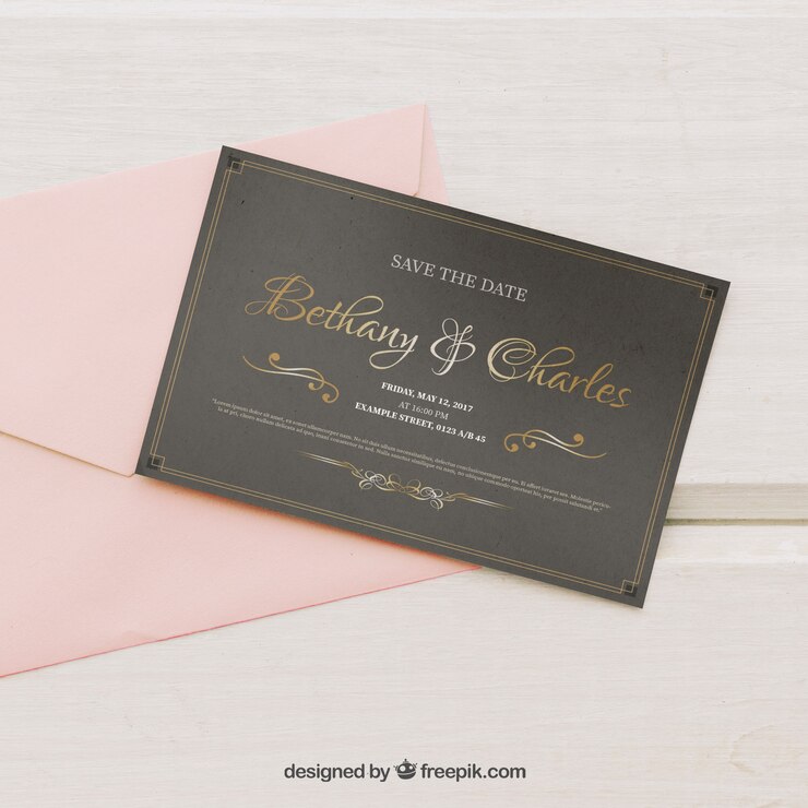 Free Vector elegant wedding invitation with golden text