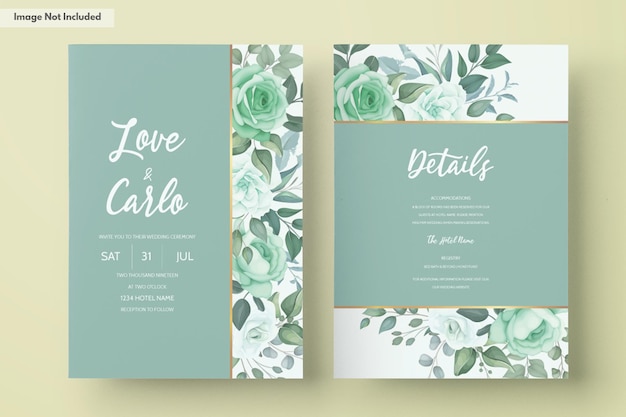 Elegant wedding invitation with greenery flower and leaves