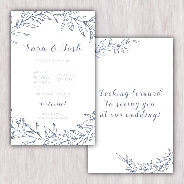 Free vector elegant wedding invitation with hand drawn elements