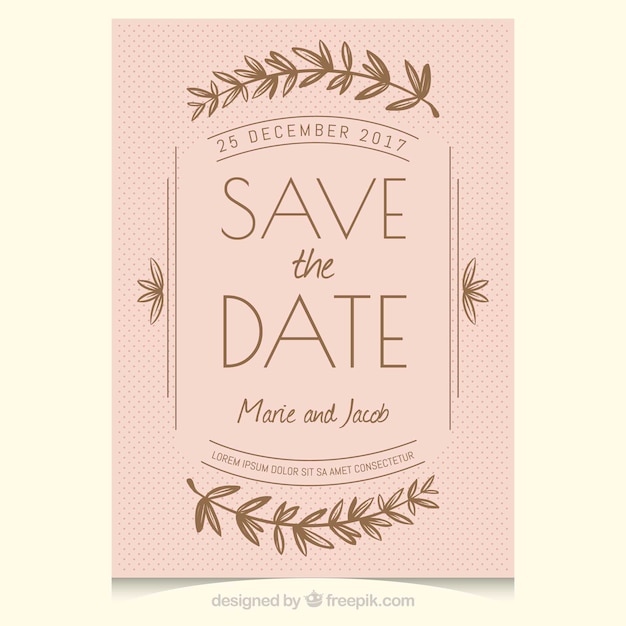 Free vector elegant wedding invitation with leaves