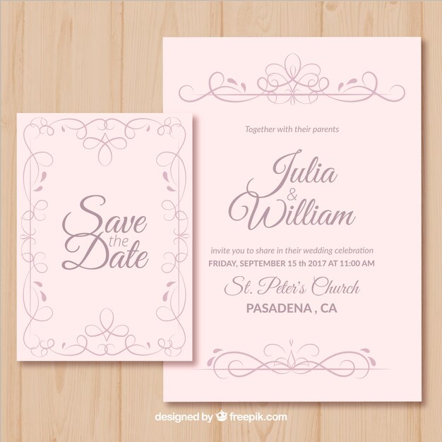 Elegant wedding invitation with retro style