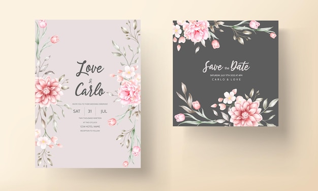 Elegant wedding invitation with watercolor floral motifs