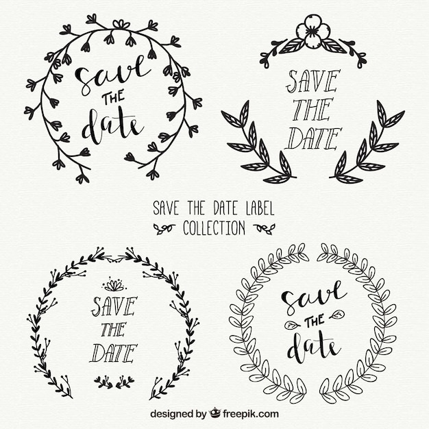 Free vector elegant wedding labels with hand drawn style