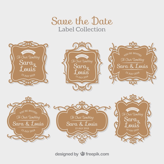 Free vector elegant wedding labels with retro style