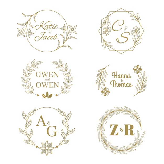 Бесплатное векторное изображение Элегантная коллекция свадебных логотипов