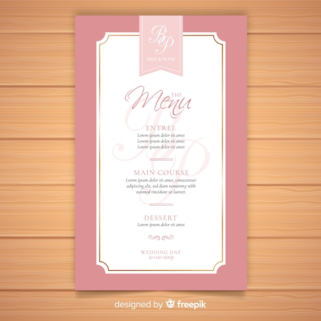Elegant wedding menu template