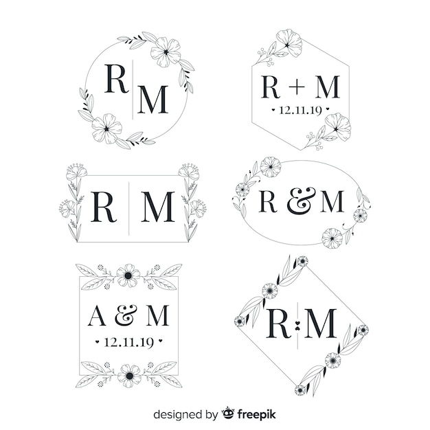 Vettore gratuito collezione logo monogramma matrimonio elegante