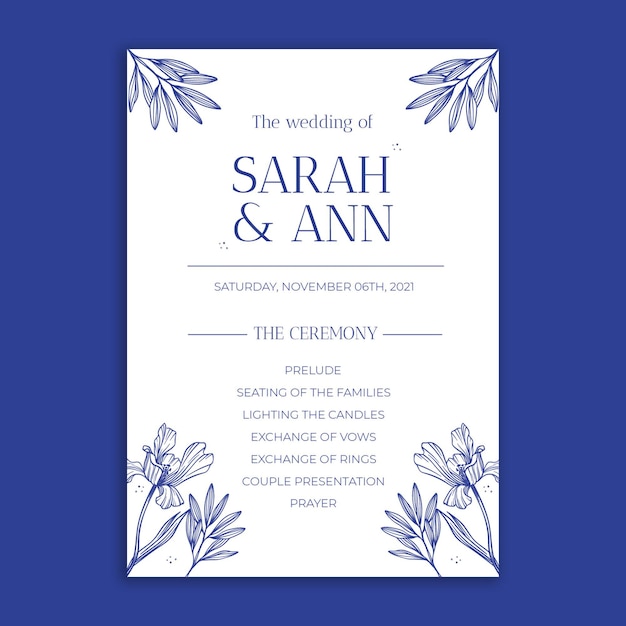 Elegant wedding program invitation