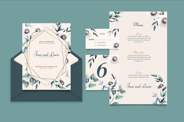 Free vector elegant wedding stationery set