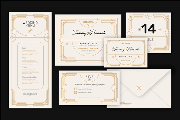 Free vector elegant wedding stationery set