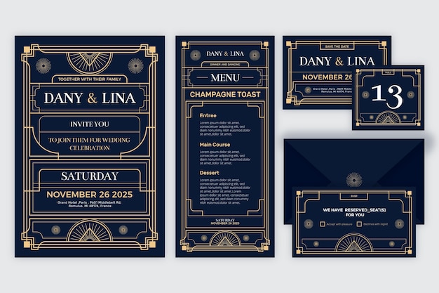 Elegant Wedding Stationery Set – Free Vector Templates for Download