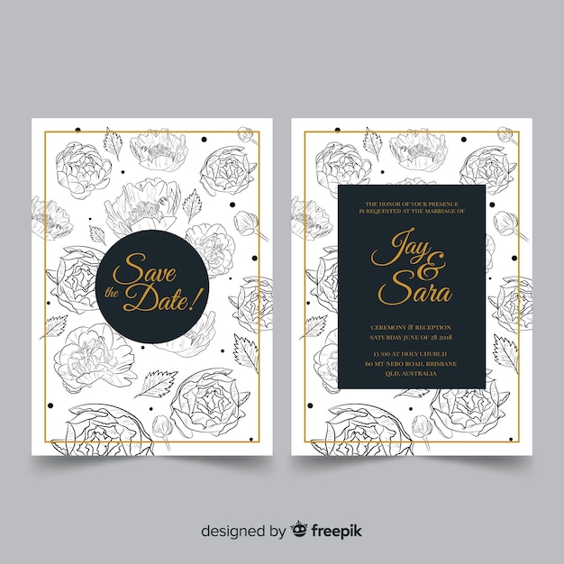 Free vector elegant wedding template with peony flowers design