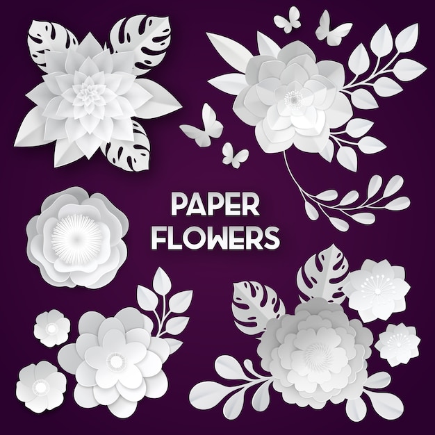 Free vector elegant white paper cut flowers
