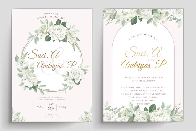 elegant white roses invitation card set