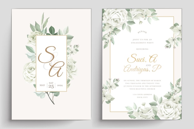 Free vector elegant white roses invitation card set