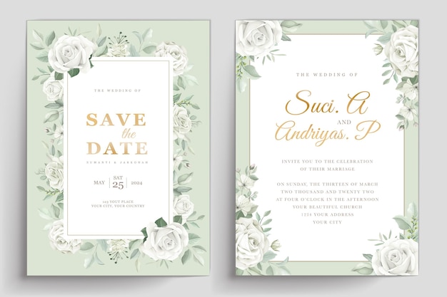 Free vector elegant white roses invitation card set