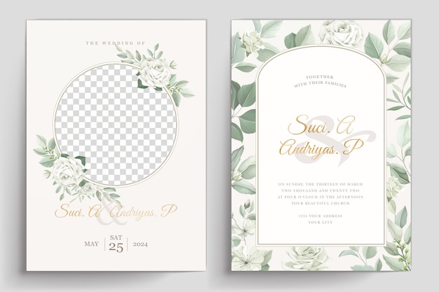 Free vector elegant white roses invitation card set