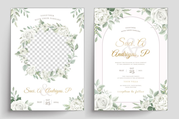 elegant white roses invitation card set