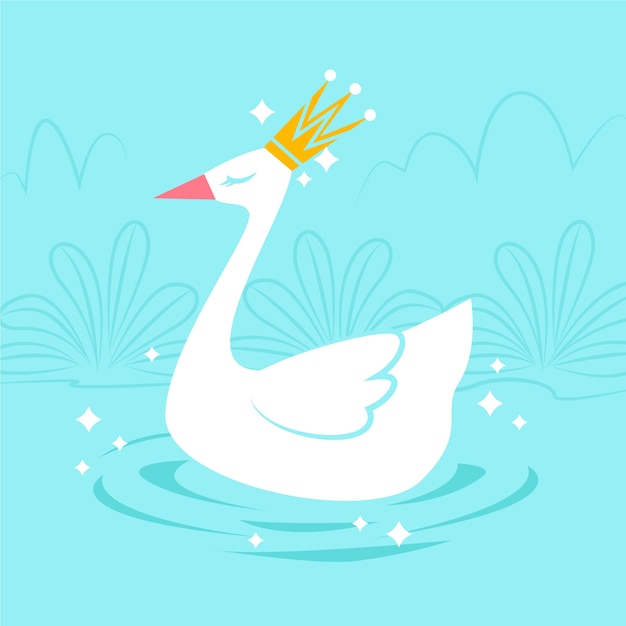 Бесплатное векторное изображение Элегантный белый лебедь плавает на озере