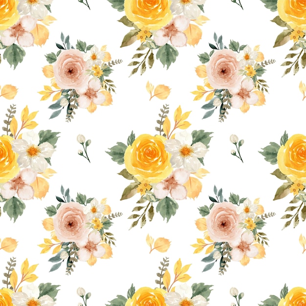 무료 벡터 우아한 노란색과 흰색 수채화 꽃 원활한 패턴